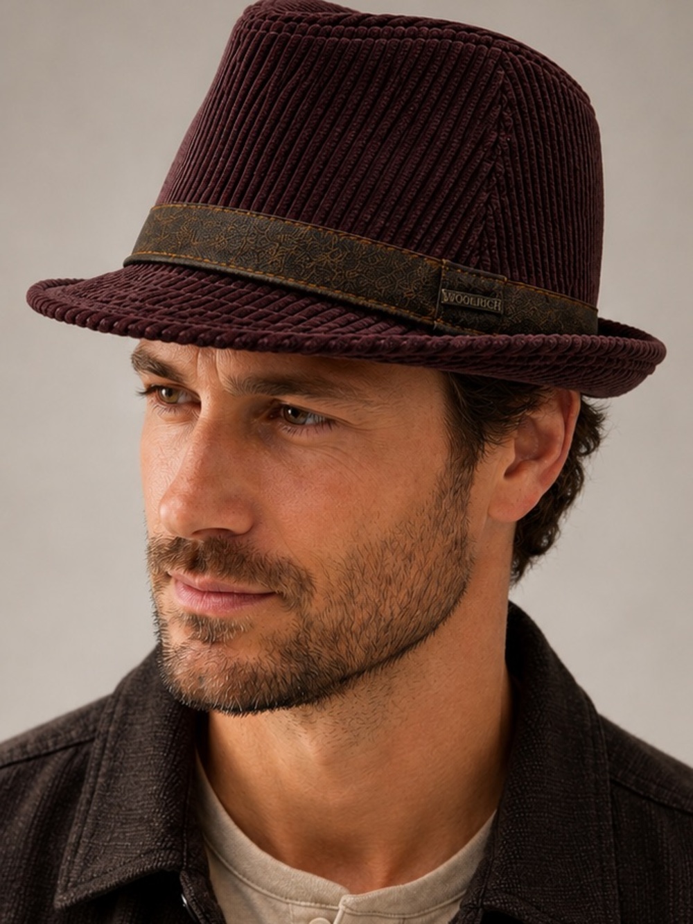 Woolrich Corduroy Cotton Fedora Hat in a classic trilby-style XL
